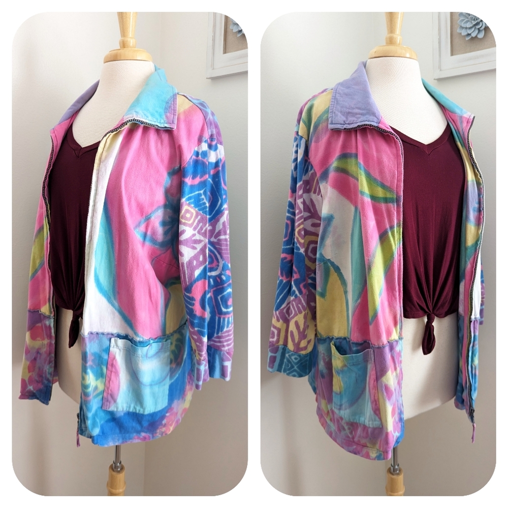 Winter Sun Tie Dye Hippie Full Zip Jacket Multicolor 2X